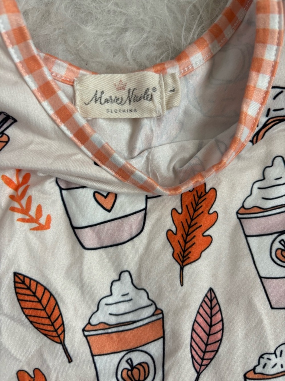 Marie Nicole Boutique Girls' Cream Dress with Autumn Orange Coffee & Donut AOP - Picture 3 of 4